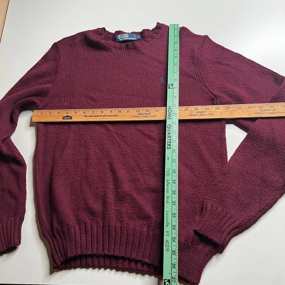 Polo Ralph Lauren‎ Mens Large Burgundy Maroon 100% Cotton Crewneck Knit Sweater